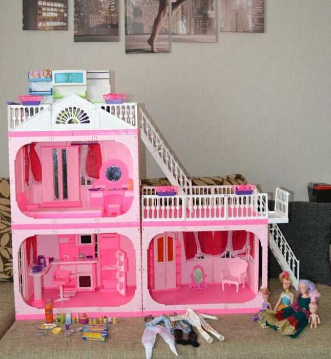 Кукольный домик для барби розовый