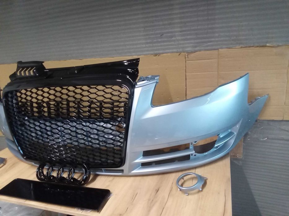 Pachet Bara fata + Grila radiator RS LOOK Audi A4 B7 04-2007 Albastru