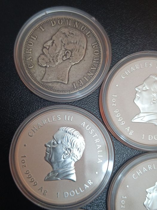 Monede argint 5 lei 1880  Carol 1, 1 dolar 31.1 g Charles al-3-lea