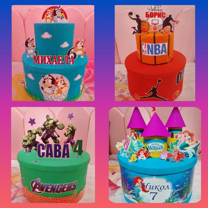 Хартиена / картонена торта -Ариел, Пес Патрул, Елза, Спайдърмен, Стич