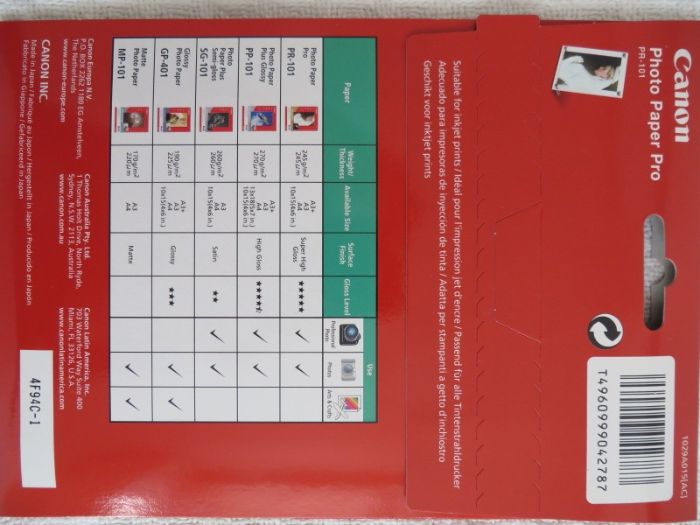 Фотохартия Canon PR-101, 10х15 см, 20 листа