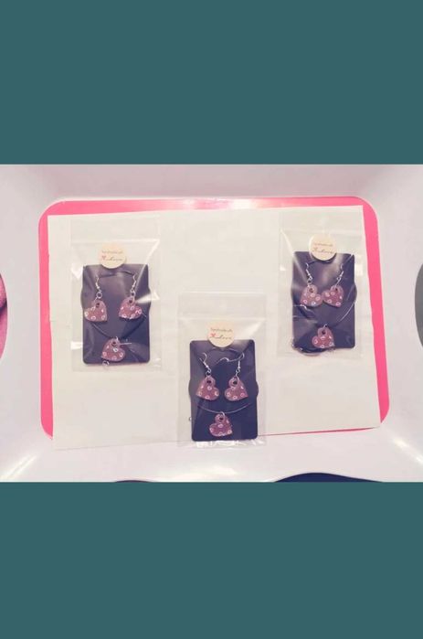 Set Colier + Cercei Love Glitter Hart, handmade, fashion, modele unice
