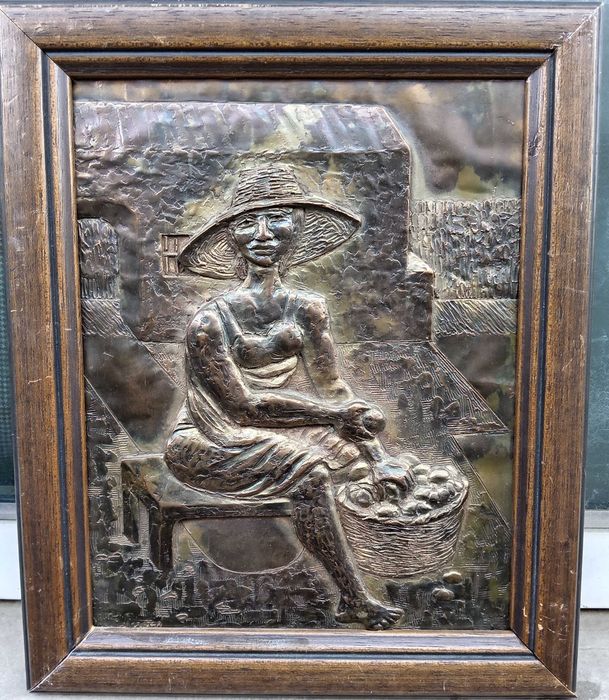 Tablou basorelief - taranca cu rosii    - semnat Migneco