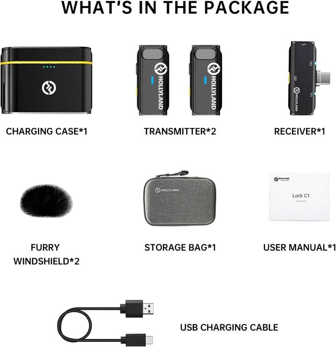 Безжичен микрофон Hollyland (USB-C) 2 бр. мик + приемник +заряден кейс