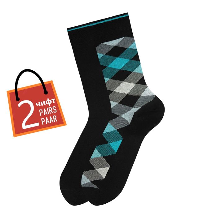 Мъжки 2 бр чорапи с аргайл десен, памуклени и удобни без стягане