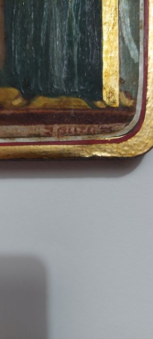 Icoana veche pictata manual pe lemn.