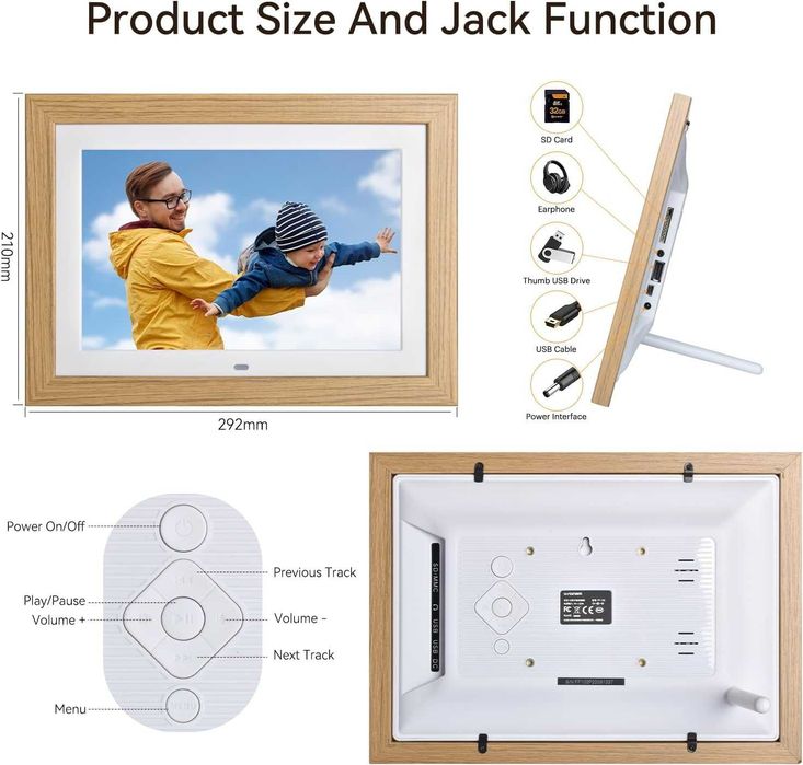 Чисто нова 10.1" Дигитална фото рамка BWJBSW – HD IPS екран дървена...