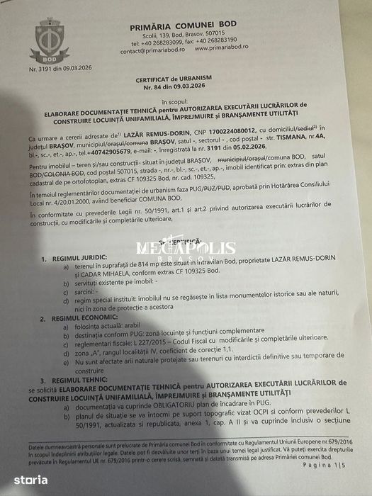 Teren Bod 814 mp-55 euro mp2