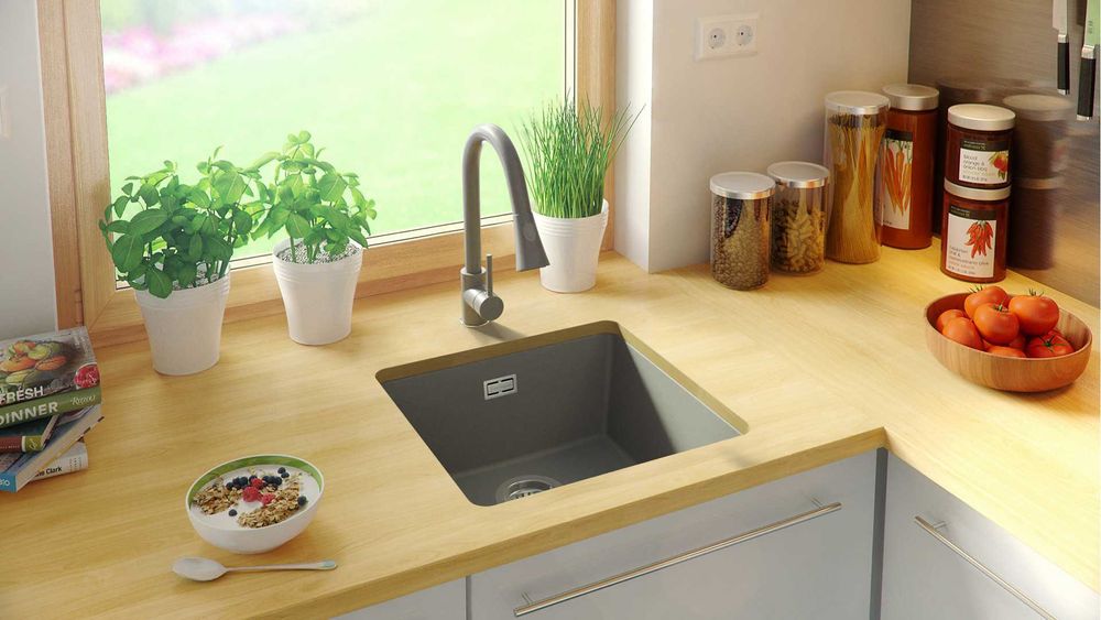 Гранитна Мивка за Вграждане под Плот Лондон 50 XL - 460 x 440 mm сив