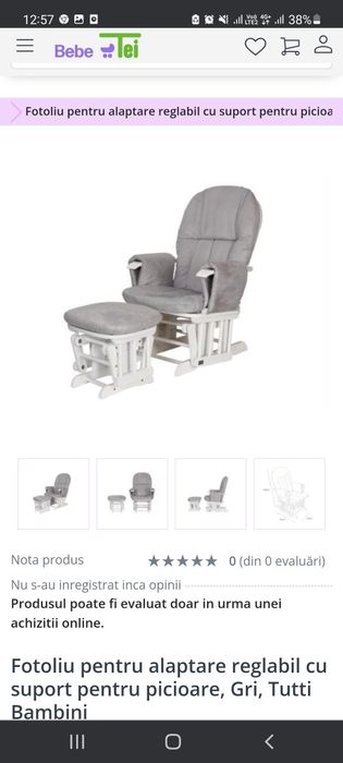 Fotoliu pentru alaptare reglabil cu suport pentru picioare, Gri, Tutti