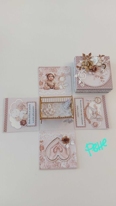 Ръчно изработена експлодираща кутия за бременност, бебе, кръщене