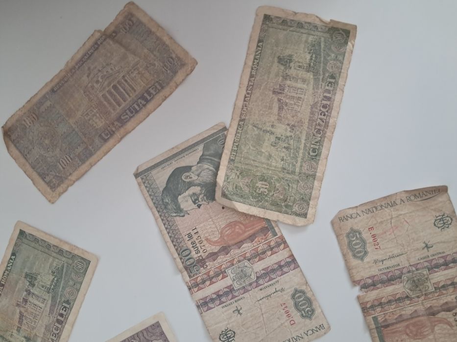 Lot 7 bancnote vechi românești (Perioada Socialistă RSR și anii '90)