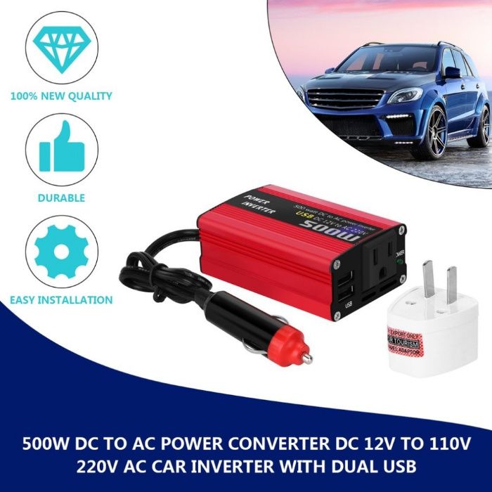 500W DC към AC захранващ преобразувател DC 12V до 110V 220V AC автомоб