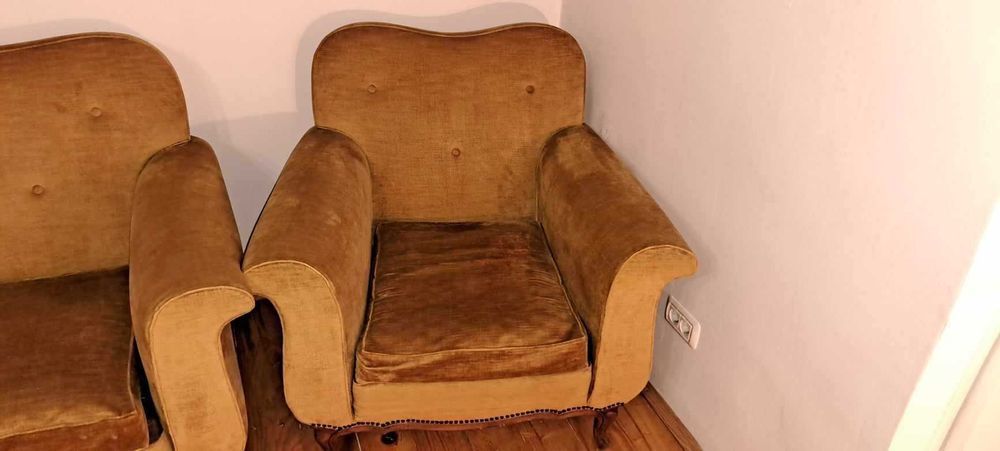 Living completă cu măsuță anii 60-70 lemn-catifea made Italy