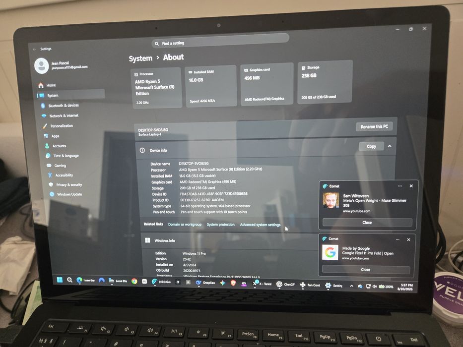 Microsoft Surface Touchscreen Laptop 4 AMD Ryzen 5 16gb RAM SSD 256GB