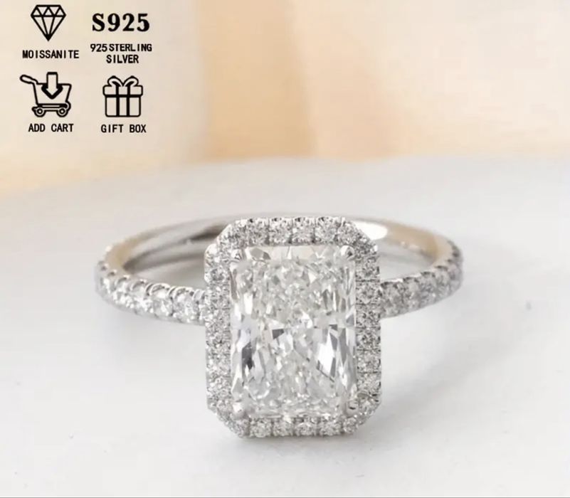 Сребро S925 Сребърен пръстен с камък Мойсанит 2ct Диамант с Сертификат