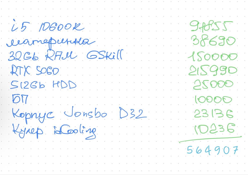Компьютер i5-10600k, 32Gb RAM, RTX 5060