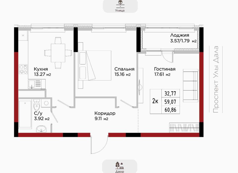 2 комн квартира по Туран