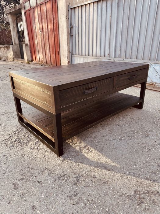 Холна маса масив RECLAIMED + метал – индустриален стил