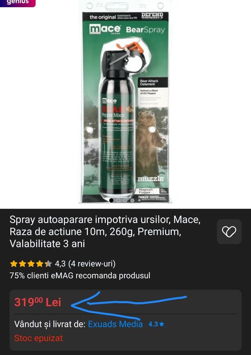 Spray autoaparare impotriva ursilor, Mace, Raza de actiune 10m, 260g,