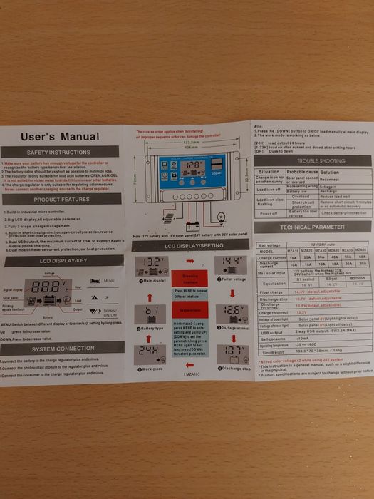 Controler 30A Regulator Solar PWM 12V/24V, 780W(24V), cu 2 mufe USB 2