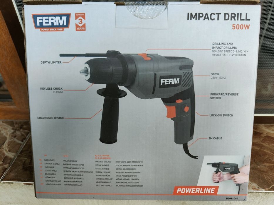 Bormașina de găurit cu impact FERM Powerline Impact Drill 500W