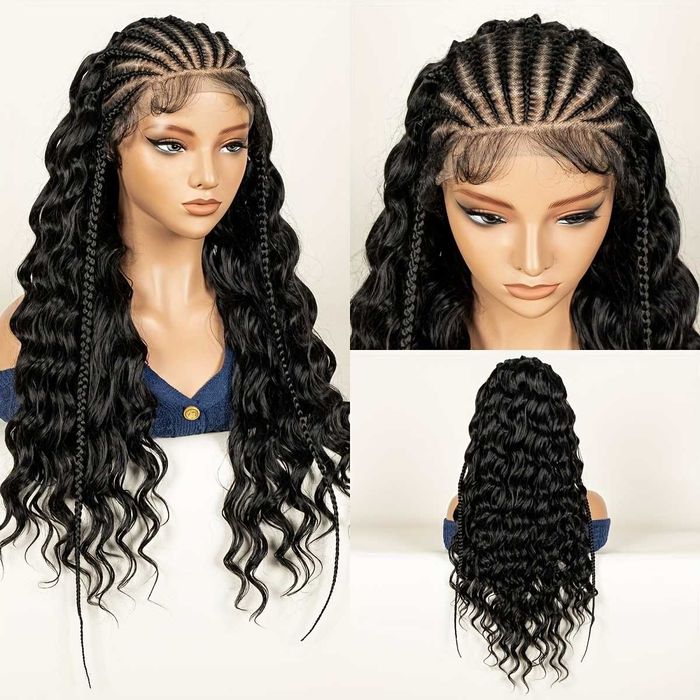 Екзотична черна синтетична перука с пълзящи плитки и къдрава дължина 7