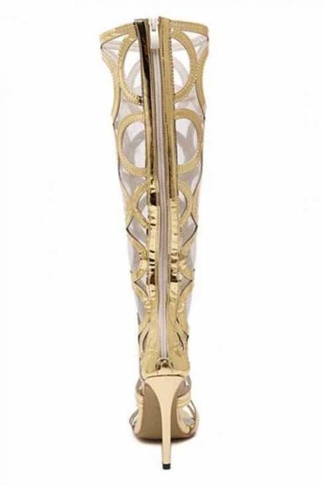 Sandale Gladiator, lungi cu toc - Vogue - Gold Sandals (37)