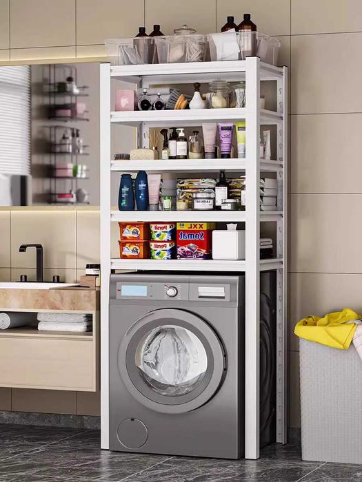 Высокий металлический шкаф-стеллаж для хранения в ванной