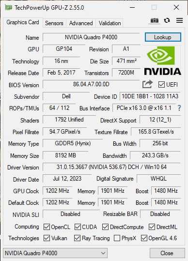 Видеокарта Nvidia Quadro P4000 8Gb DDR5, 256 bit