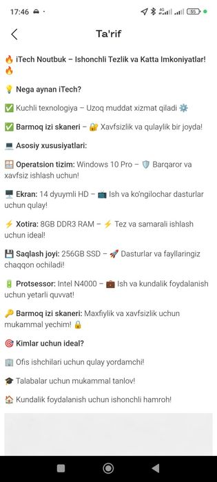 Noutbuk sotiladi yangi ishlatmaganman