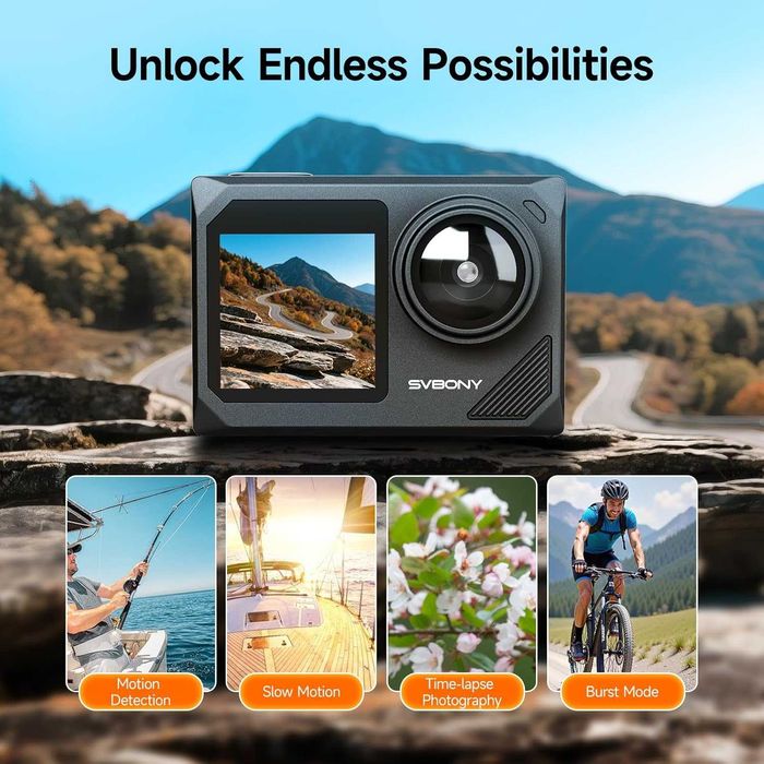 Водоустойчива 4K екшън камера SVBONY SVGo2 Dual Screen 50MP + кит