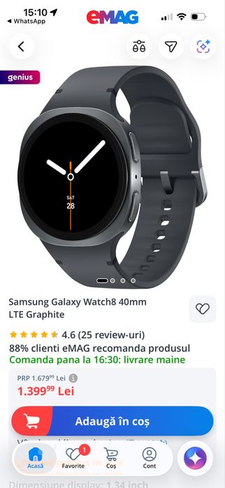 Ceas samsung galaxy watch8 40 mm lte graphite