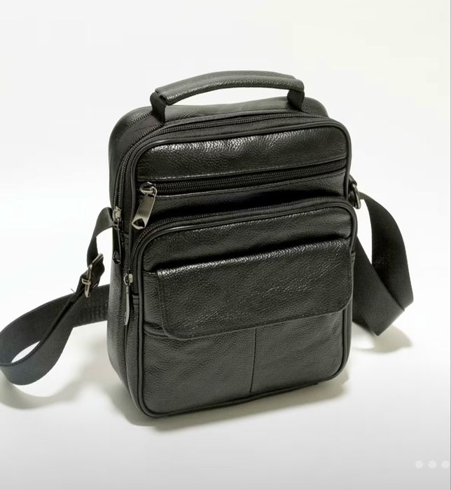 Мъжка ежедневна кожена чанта с класически дизайн /Черна естест. кожа!