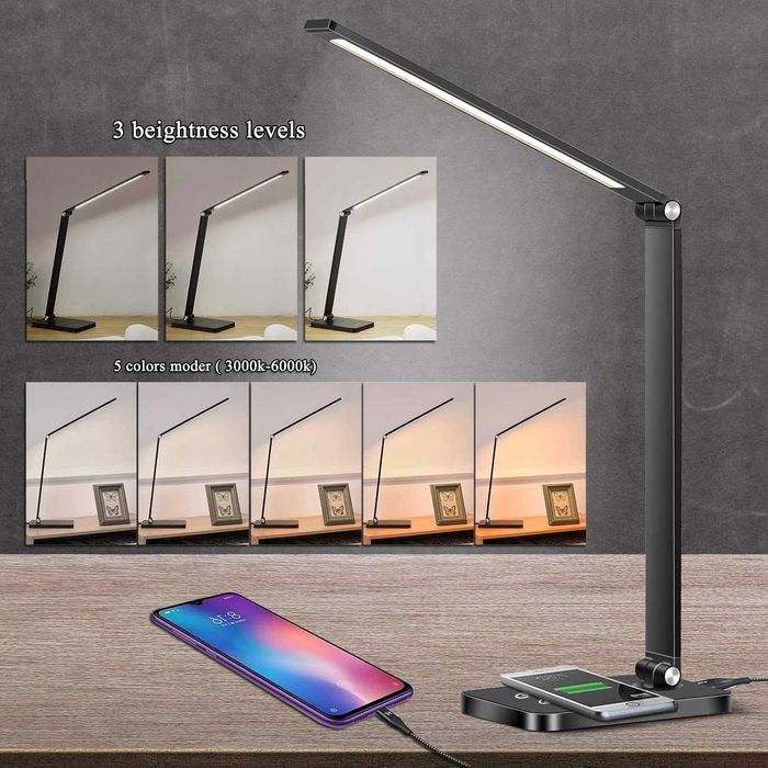 Настолна лампа с безжично зареждане Mdhand  Led безжично зарядно