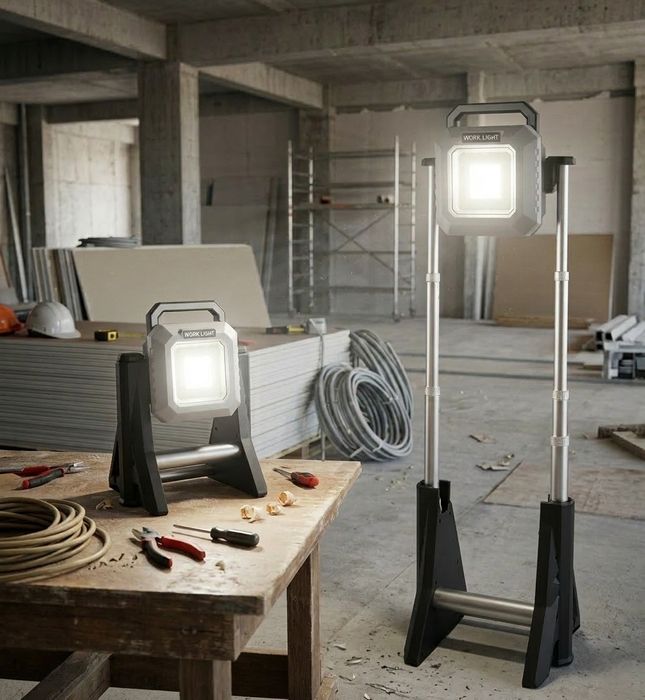 Мощна акумулаторна работна лампа - телескопична жълта и бяла светлина