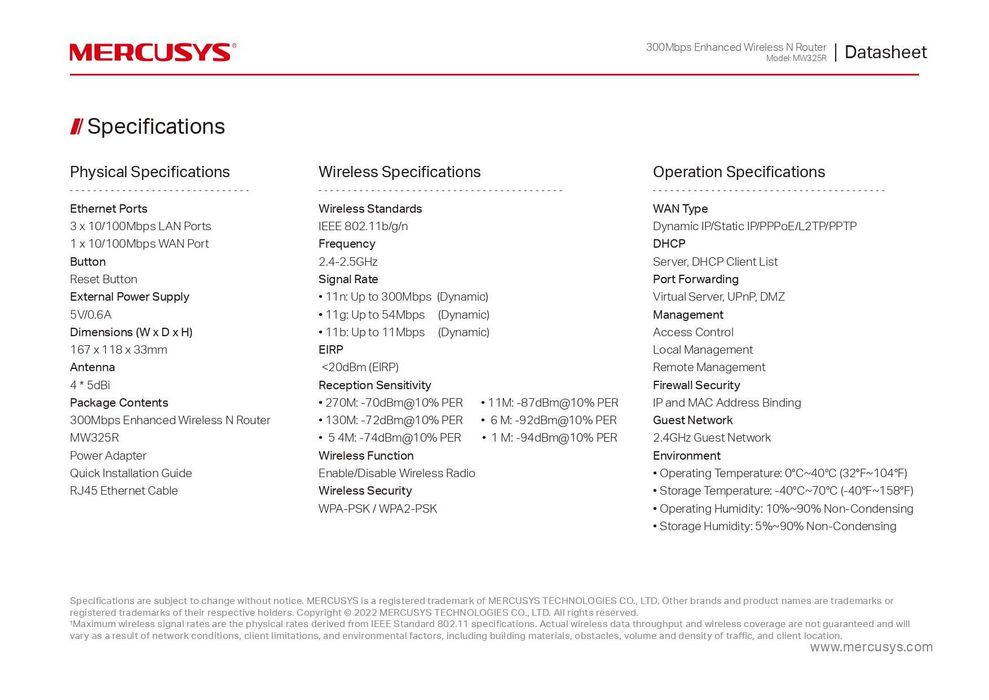 MERCUSYS MW325R Multi-Mode Pутер Router 300 Mbps 5 dBi