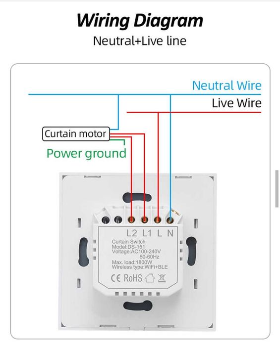 Intrerupator smart WiFi BLE 1800W jaluzele panou sticla TUYA
