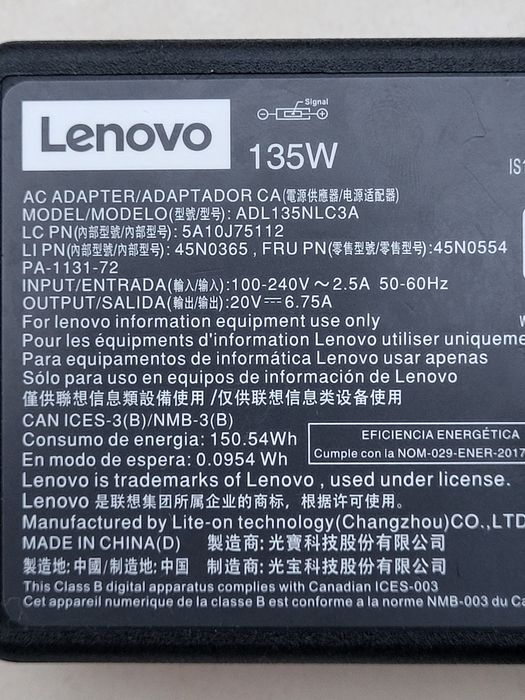 Alimentator Lenovo 135W 20V 6,75A mufa USB-smart