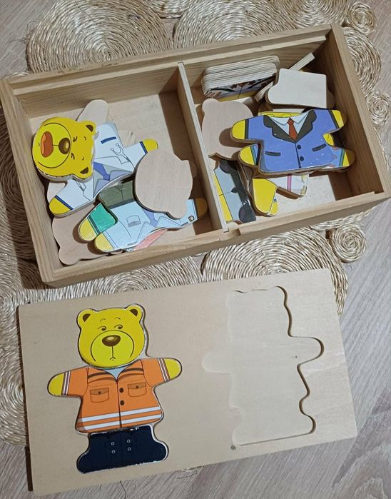 Casuta pompieri si jucarie cu ursulet din lemn