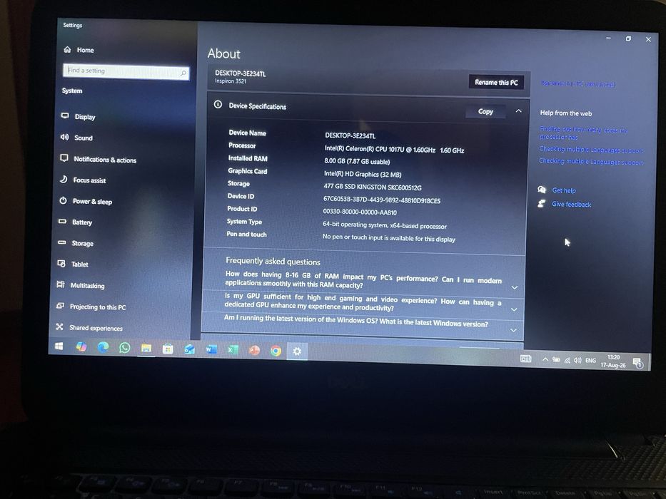 Pachet: Laptop Dell Inspiron 15-3521 cu Windows 10 (Pachet Office) + Tableta Huawei MediaPad T5 10.1 Inch 16 GB Memorie + Slot Card SD si Cartela Sim