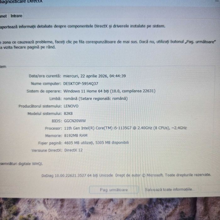 Laptop Lenovo V15 G2  i5-1135G7 8gb 250gb Zeus Amanet Militari 35257