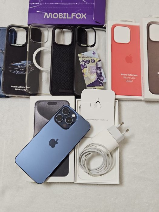 Iphone 15 pro max blue titanium 256 GB stare ca nou full box