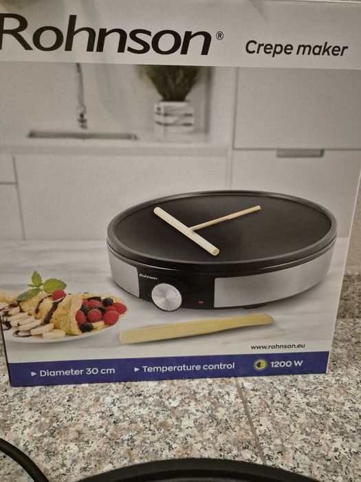 Уред за палачинки Rohnson - R-2202, 1200W, 30 cm, черен/сив