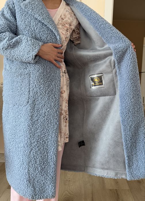 Шубка тедди голубого цвета