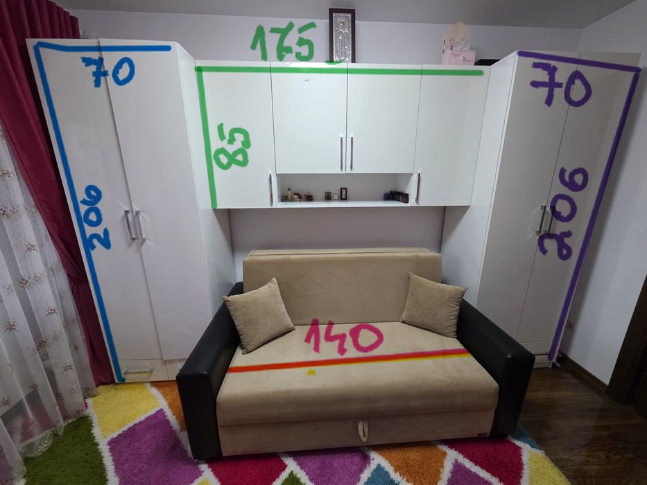 Set Mobila dormitor MDF, culoare alb sidefat