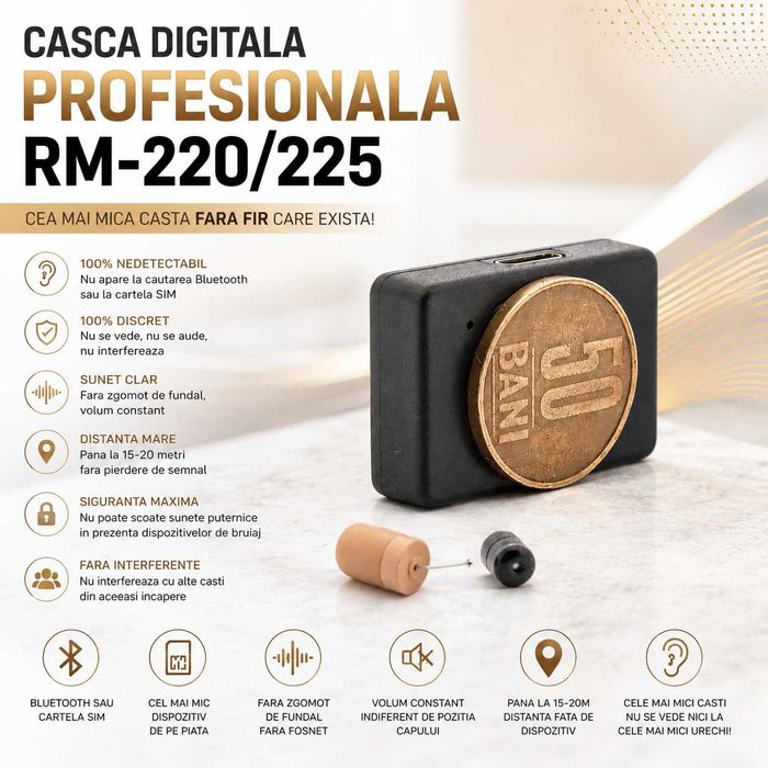 Sisteme de copiat cu Casca de copiat Digitala 4.8mm RM-225 | Nu Piuie Nu Fosneste | Casti de copiat NeBruiabile