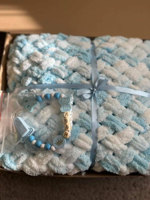 Украса Одеало от прежда Alize puffy Плетен надпис Декорация