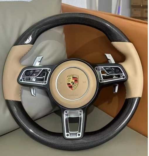 Porsche спортен карбонов волан с бежова кожа и мултифункции