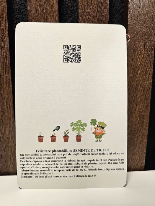 Martisor plantabil cu trifoi – pastila cu rasad, simbol noroc